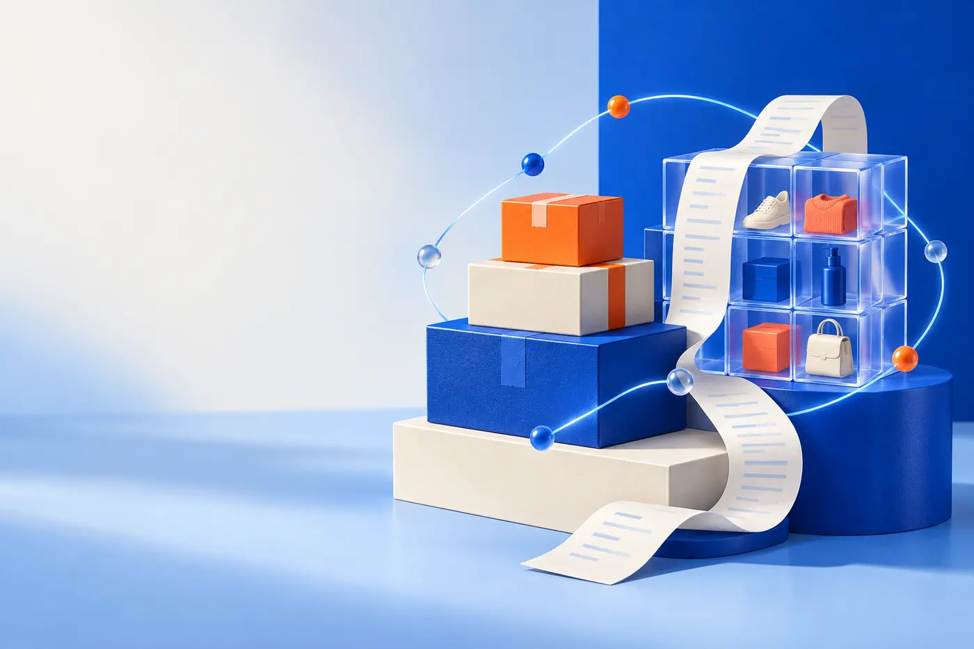 Connected commerce, inventory and finance objects arranged as one system
